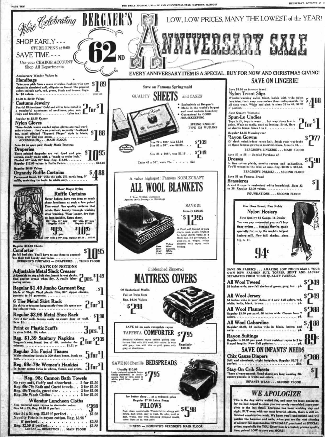 Bergern's 62nd Anniversary Sale
